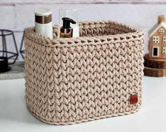 Crochet Cotton Rope Basket: Rectangular Storage Organizer