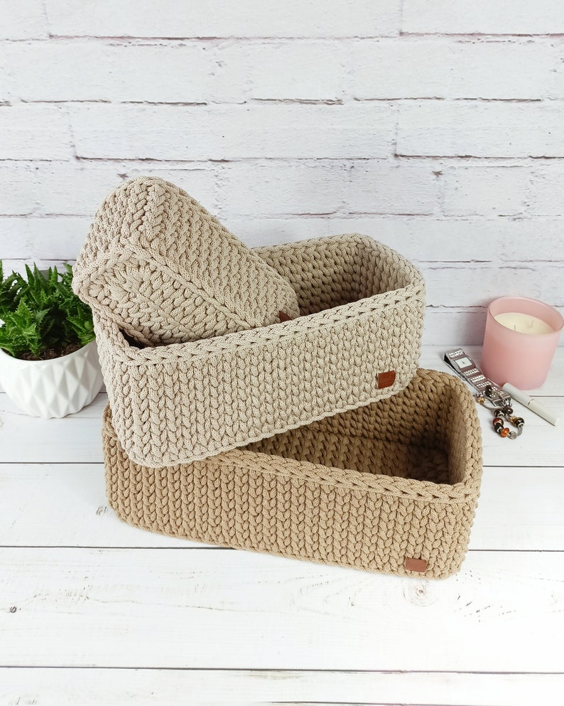 Rectangle rope basket, Diaper basket, Crochet storage basket, Storage organizer zdjęcie 1