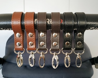 Vegan Leather Stroller Hooks: Adjustable Pram Clips
