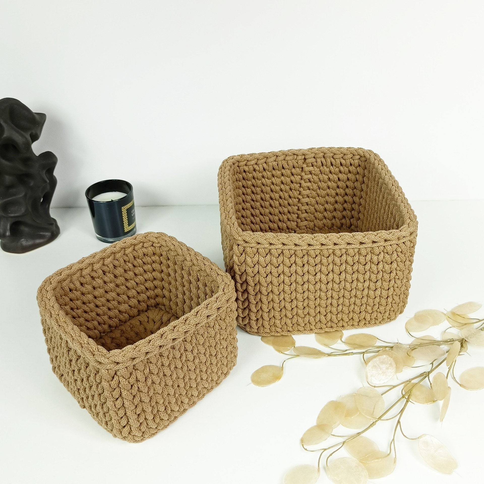 Crochet Basket With Lid Angular Crocheted Basket Gift Idea Storage Basket  Cup Basket Square Utensil Rectangular 