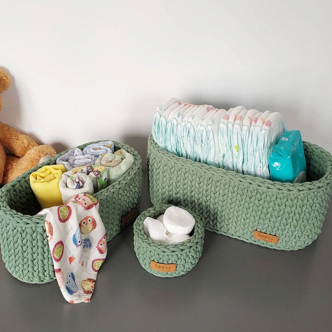 Oval Rope Basket Baby Storage Basket Crochet Basket Woven Etsy