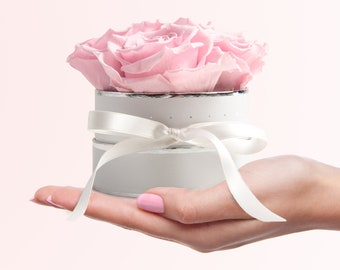 Rose box round Infinity roses - 4 preserved roses lasting 3 years - birthday gift for women - Rosemarie Schulz Heidelberg