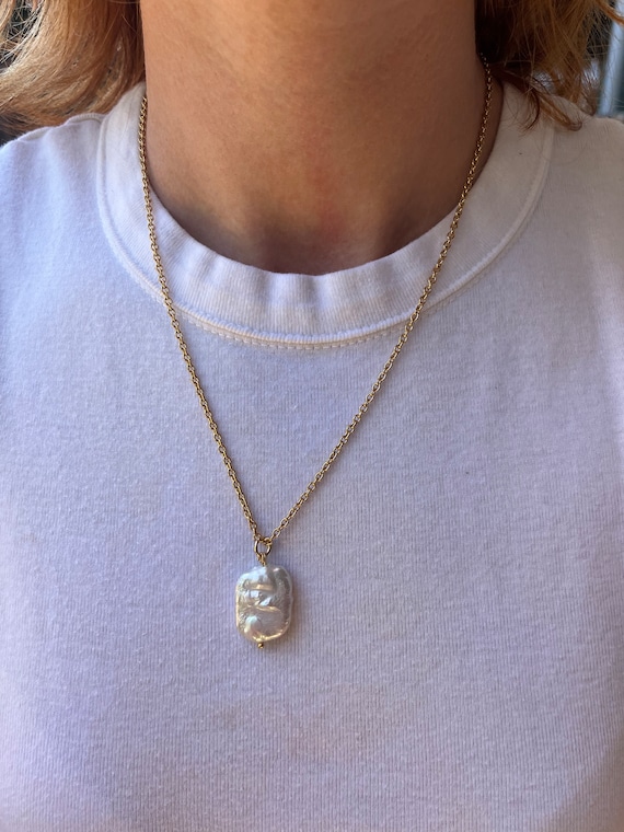 Pearl Necklace, White Necklace, 20’ Necklace, Gold Necklace, Natural Jewelry, Unique Pearl Necklace, Charm, Gift For Her, Custom made