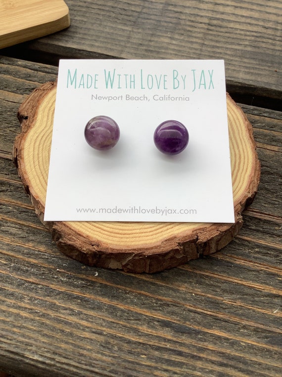 Amethyst Studs - Amethyst Gemstone  Earrings - Handmade - Stainless Steel Post Amethyst - Unisex Studs