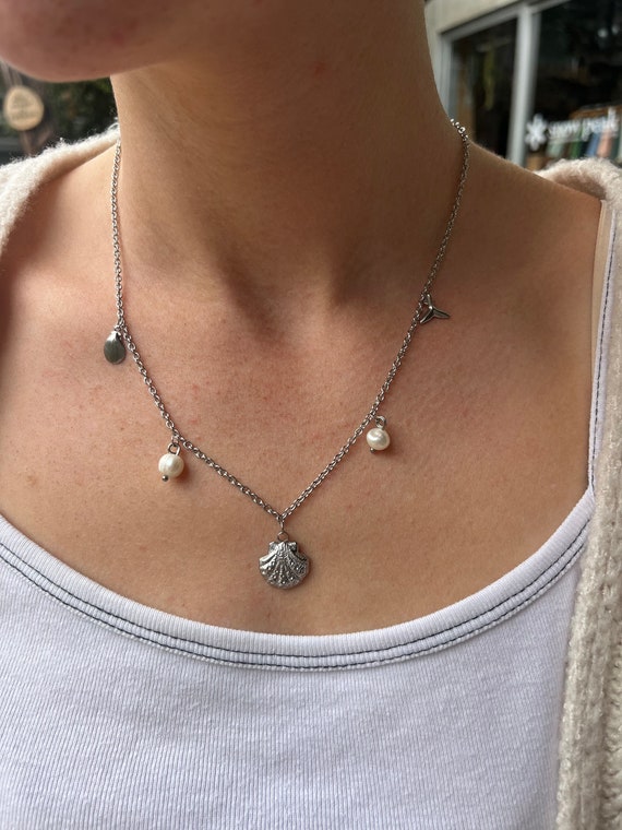 Multi Charm Necklace, Charm Necklace, 20 inch Necklace, Silver Necklace, Silver Charms, Pearl Necklace, Charms, Gift For Her, Custom