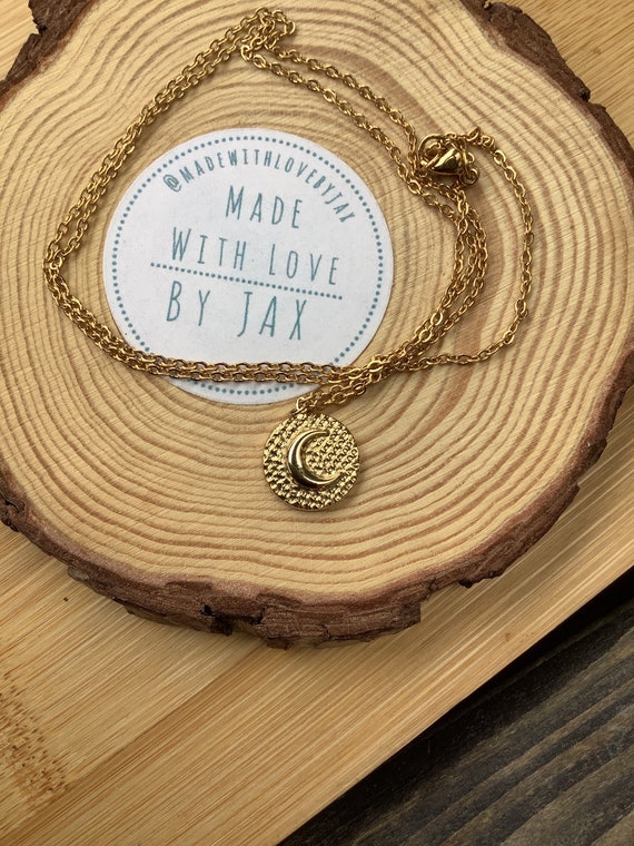 Gold Stainless Steel Moon Necklace , Crescent Moon Necklace, Unisex  Gold Neckkace,  Hypoallergenic Moon Neckkace