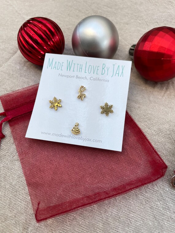Gold Christmas Studs , Mix and Match Studs, Stocking Stuffers, Gift Set, Dainty Studs, Winter Jewelry, Cute Earrings, Minimalist Stud, Gift
