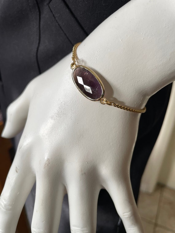 Bolo Chain Bracelet, Amethyst Bracelet, Adjustable Bracelet, Amathyst Pendant Bracelet, Dainty Bracelet, Purple Bracelet, Stainless Steel