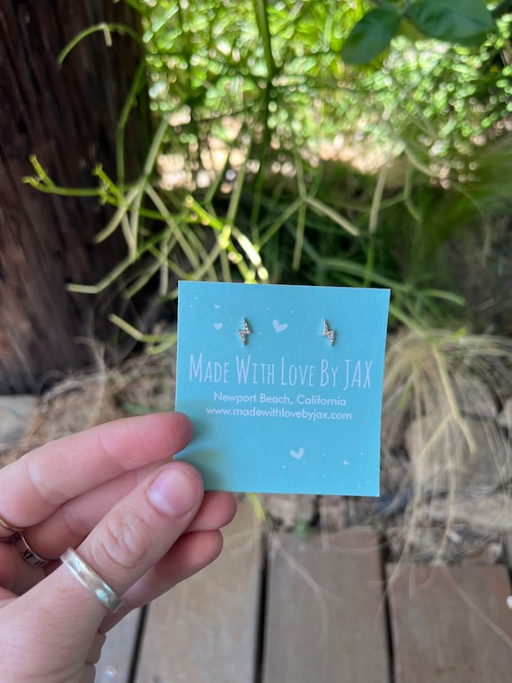 Sterling Silver Lightning Studs, Cubic Zirconia Studs, Lightning Bolt Earrings, Lightning Bolt Studs, Cute Studs, Minimalist Studs