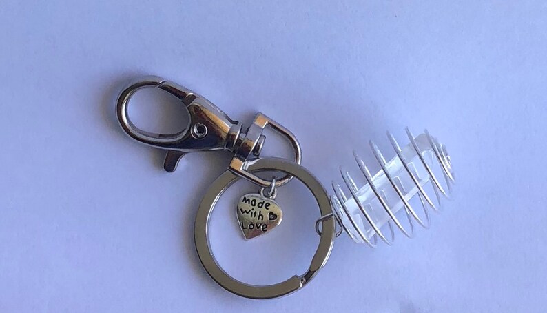 coiled keychain with clear quartz Unisex gift gemstone cage Cage crystal keychain caged crystal coiled keychain gift for dad
