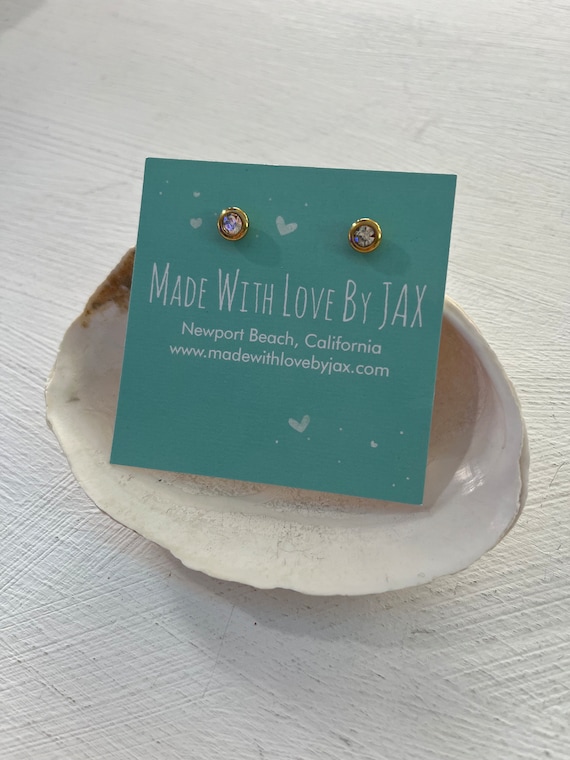Crystal Studs • Gold Stainless Steel Earrings with Crystal • Minimalist Gold • Sparkling Studs • Stainless Steel Studs with Stone