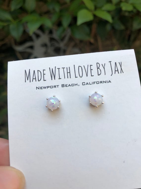 White Opal Earrings - Minimalist Earrings - White Opal Studs - Opal Jewelry - Valentines Gift