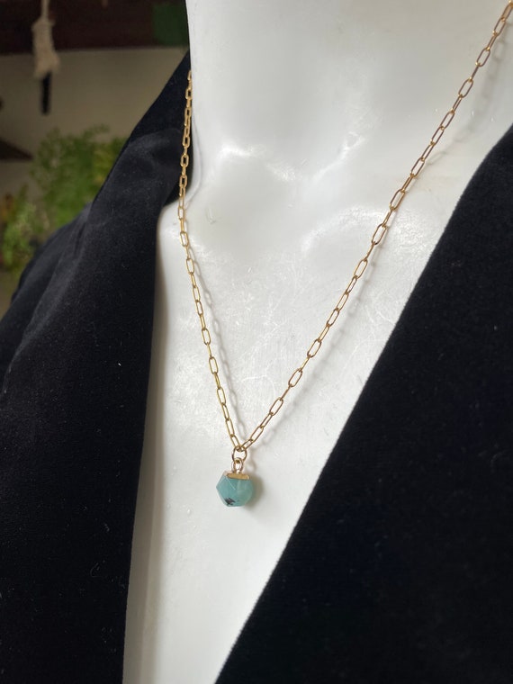 Cute Amazonite Pendant Necklace, Amazonite Necklace, Dainty Chain Necklace, Gold Stainless Steel Necklace, Geometric Necklace, Small Pendant