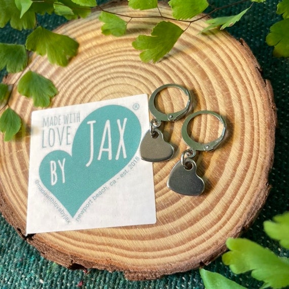Heart Huggie Earrings, Heart Shaped Earrings, Heart Pendant, Cute Heart Earrings, Silver Stainless Steel Jewelry, Valentines Gift