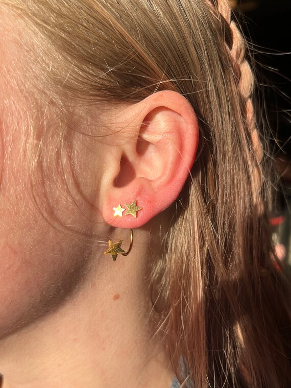 Floating Star Earrings - Golden Star  Stud Earrings - Unisex -Stainless Steel Star Studs - Unique Star Earrings