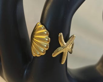 Gold Seashell Starfish Ring – Beach Coastal Jewelry