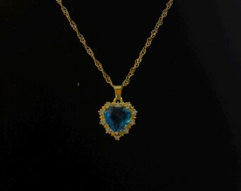Gold royal blue heart necklace