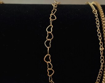 2 pc Adjustable Gold Chain Heart Bracelets
