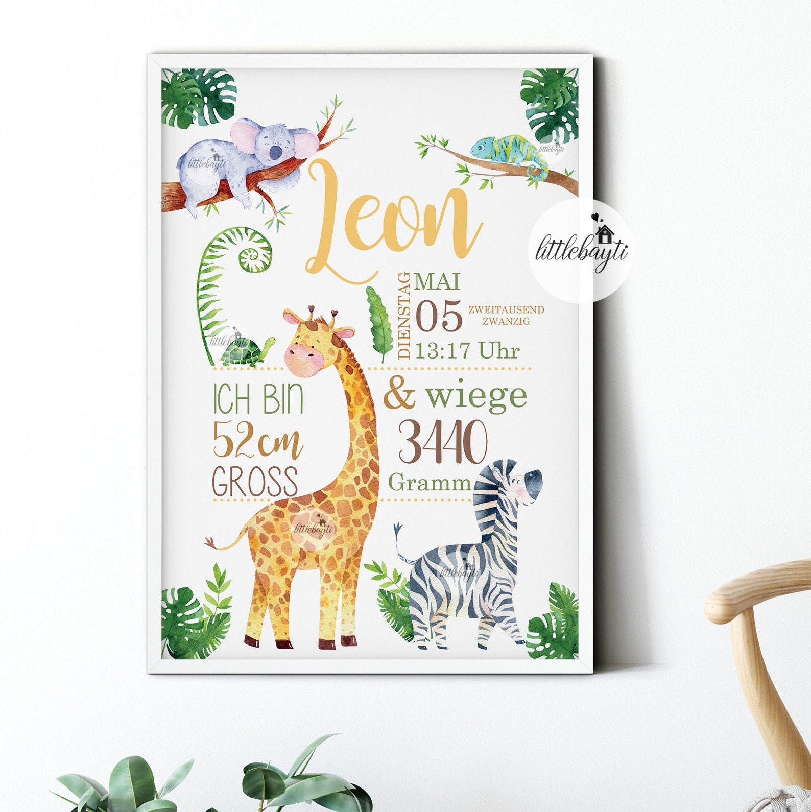 Safari Dschungel Babyzimmer Safari-Look Geburtsposter | Etsy