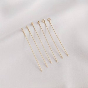 50pcs Real Gold Plated Brass Eye Head Pins Ball Pins T Pin Flat Head Pin Straight Pins Diy Jewelry Making Head pins Findings Dia 0.5mm
