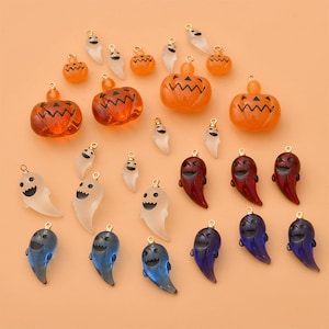 10Pcs Halloween Earrings Charms Pendant, Pumpkin Resin Charms, Ghost Resin Charms, Halloween Cute Pendant, DIY Jewelry Making Supplies