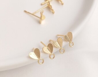 10pcs 14K Gold Plated Brass Earring Posts, Heart Ear Stud Accessories Jewelry Making