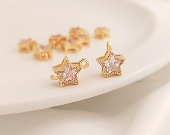 10 Stück 14K Vergoldete Stern Charm, Verbinder, kleine CZ Stern Anhänger