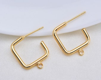 10 piezas de aretes de latón chapado en oro de 18 quilates, aretes cuadrados, accesorios para hacer joyas.