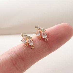 6PCS Real Gold Plated Brass CZ Pave Zircon Ear Studs  Earring Studs Post Earring 925 Sterling silver ear stick /7X13mm