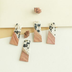 4pcs Epoxy Resin Pendants Semi Translucent White Resin Findings,Wood and Resin Pendant, Color Blocked Trapezoid Charm DIY earring making
