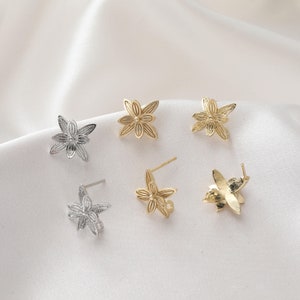 6PCS Matt Or Plaqué Fleur Boucle d’oreille Fleur Stud Boucles d’oreilles en métal Accessoires Designer Fabrication de bijoux - 925 Sterling Silver Post Ear Stud