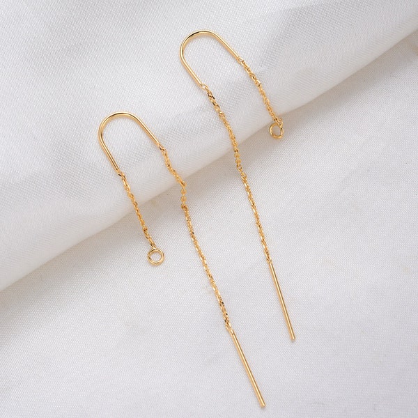 10pcs Gold Ear Threader Earrings, Earwire Thread with Jump Ring, U shape Long Ear Thread Earring,Multiple Double Piercing,Chain Earrings