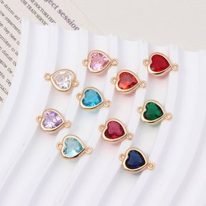10pcs Crystal Heart Pendant Charm,CZ Pave Heart Connector,Bezel Gemstone Birthstone,Heart Zircon Charm, DIY jewelry Link Making Supplies
