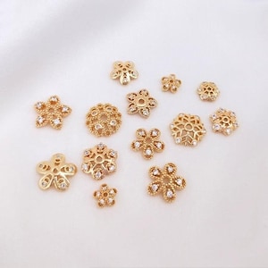 10pcs  14K Gold plated filigree beadcaps, CZ Pave Zircon snowflake bead caps, bulk bead caps, small Bead caps, DIY Jewelry Findning