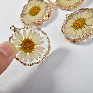 4pcs  irregular Round Dried Flowers Resin Charm Pendant, Acetate Acrylic Fresh Colors Daisy Flower Earring necklace Charm DIY Jewelry