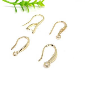 14K Gold Plated Brass Ear Wires: French Hooks, Dangle Earring Findings - 10pcs