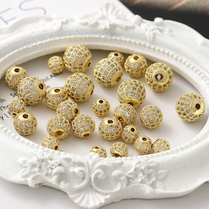 6pcs Round Ball Beads CZ Micro Pave Round Ball Beads Shamballa Ball Beads Cubic Zirconia Spacer Beads for Bracelet Jewelry Findings 6/8/10mm