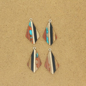8pcs Epoxy Resin Pendants, Diamond Translucent White Resin Findings, Wood and Resin Pendant, Color Blocked, Diamond Charm earring making