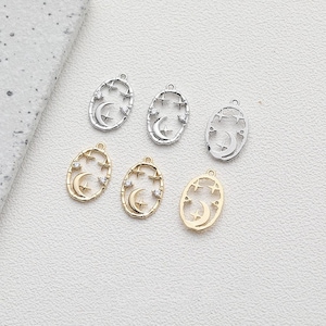 6pcs Real Gold Plated Star oval Charm,Gold Initial Charm,Vermeil moon necklace Pendant,Tiny CZ pave Gold star Charm Nickel Free
