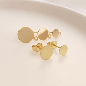 6pcs 14K High quality Real Gold Plated Brass Earring Posts- Earring Stud- Round Circle Ear Stud With Loop Accessories Jewelry Making