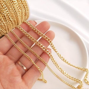 1Meter(3.2feet) 14K Gold Miami Cuban Curb Chain, Cuban Link Necklace, 2,5mm-6mm Gold Chain, Trending Gold Chain, Man Chain,Ladies Gold Chain