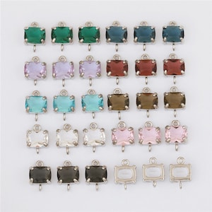 10pcs Silver plated Crystal Glass Pendant Charm,Faceted Frame Glass Connector Charm, rectangle geometry Gemstone Jewelry Supplies Findings