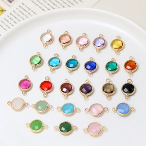 10pcs Vintage Crystal Glass Round Charm, 24 Colors Glass Connector Charms, Round Gemstone Jewelry Making, DIY Jewelry Supplies Findings
