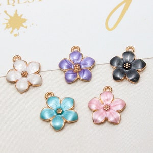 10pcs Enamel Cherry blossoms Charms Pendant, Enamel Charm, flower charm, floral,plant, Craft Supplies, DIY Finding,17*15MM