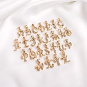 2 peças 14k banhado a ouro latão 26 amuletos de letras do alfabeto, pingente de letra, pingente de zircônia cz, descobertas de colar - joias