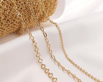 1Meter(3.2feet) Gold Plated Paper Clip Chain, Faceted Oval Link