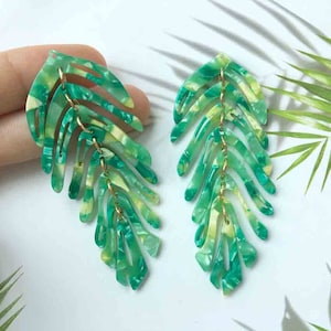 4pcs Leaf Charms Tortoise Leaf shape Cellulose Acetate Colorful Charm Plastic Pendant Resin Acrylic Pendant Diy Jewelry Accessories 30 X75mm