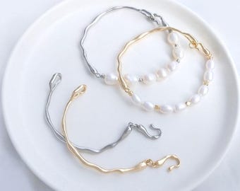 2pcs Gold Plated Brass Bangle, Unfinished Half Bracelet with Extender Chain, Jewelry Bracelet Component