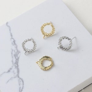 6PCS Real Gold Plated Brass Oval Earring Posts- Round Circle Ear Stud Earring- Ear Stud with loop Earring Accessories Jewelry Making