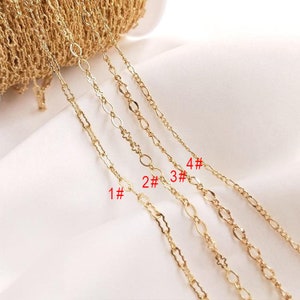 1 Meter - Büroklammer förmige Kette, Minimalist Look Kabelkette, FigaroGliederkette, 14K echt vergoldet über Messing